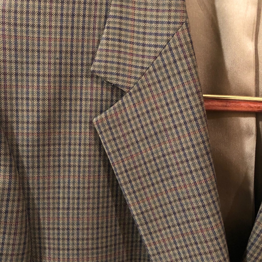 40R Vintage Worsted Wool Green Gingham Blazer